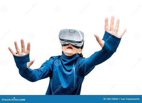 Old Woman In 360 View Virtual Reality Headset Playing The Game Isolated