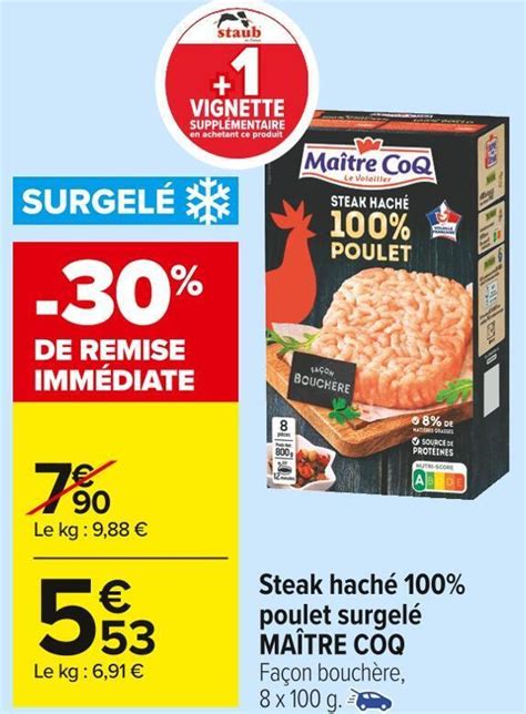 Promo Ma Tre Coq Steak Hach Poulet Surgel Chez Carrefour Market