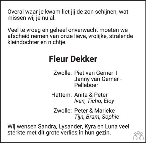 Fleur Lysanne Dekker 24 12 2022 Overlijdensbericht En Condoleances