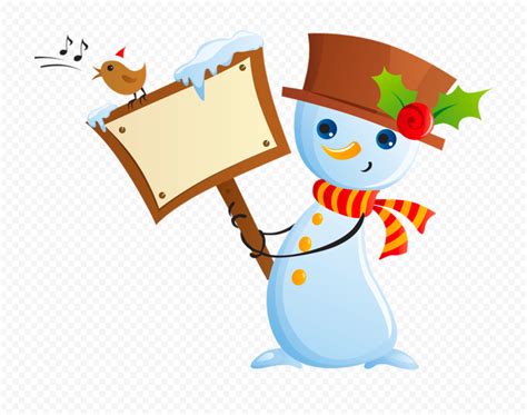 Cartoon Snowman Holding Blank Wooden Banner HD PNG Citypng