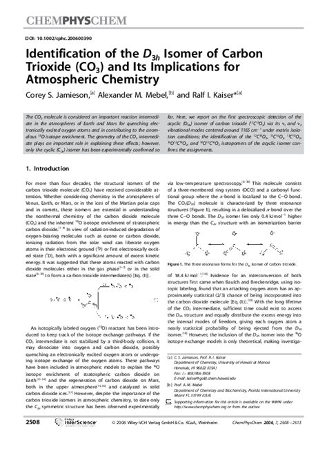 (PDF) Identification of theD3h Isomer of Carbon Trioxide (CO3) and Its ...