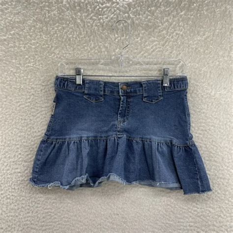 Y2k Early 2000s Hammer Medium Wash Low Rise Denim Pleated Mini Skirt 2