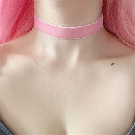 Pink Velvet Choker Necklace Gothic Style Etsy