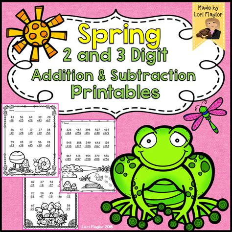 2 And 3 Digit Addition And Subtraction With Regrouping Spring Themed Printables Made By