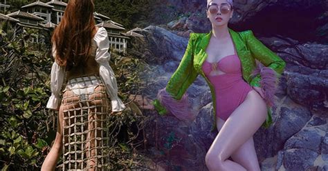 Đi biển chán mặc độc bikini Phương Oanh phối sơmi hóa hồng hạc Hà Hồ diện váy lưới có như