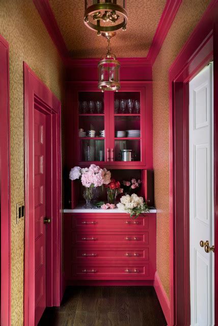 Elegant Kitchen With A Bold Hutch Traditional Home Bar New York