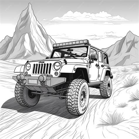 Premium Photo Coloring Page For Kids Offroad Jeep Cartoon Style Thick