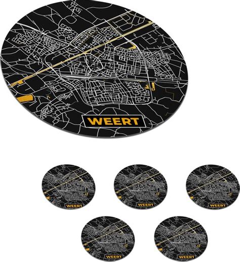 Onderzetters Voor Glazen Rond Plattegrond Weert Goud Zwart