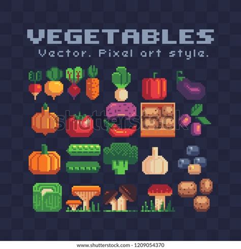 Farm Vegetables Pixel Art Icons Set Stock Vector Royalty Free 1209054370