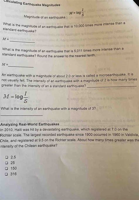 Calculating Earthquake Magnitudes Magnitude of an earthquake : M=log I ...