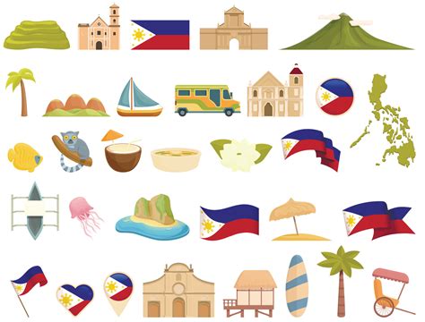 Philippines Icons Set Cartoon Vector Bohol Tarsier Vector Art