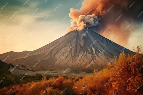 Величественный вулкан, извергающий сцену силы и красоты, порождающую ia ...