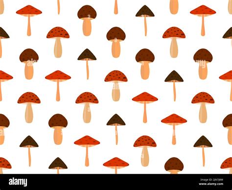 Mushrooms Seamless Pattern Various Mushrooms Edible And Toadstools