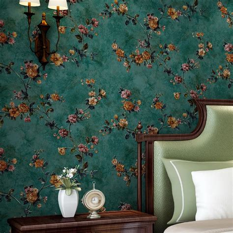 Retro American Style Pastoral Wallpaper 3D Embossed Flowers Non Woven