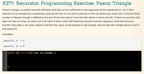 Solved Pascal Triangle Pascal's triangle is a useful | Chegg.com
