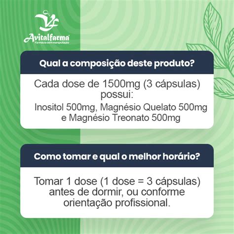 Magnésio Inositol 1500mg 60 doses Qulidade do sono e relaxamento