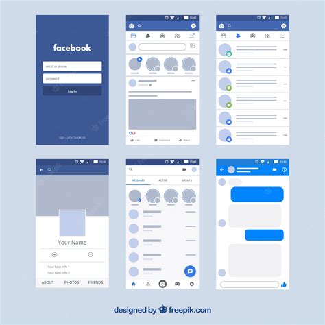 Interface De Aplicativo Do Facebook Com Design Minimalista Vetor Grátis