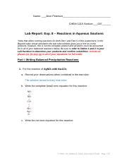 Exp 8 Lab Report Reactions In Aqueous Solutions 1 Docx Name Alice