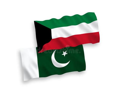 Pakistan And Kuwait Two Flags Textile Cloth Fabric Texture Stock