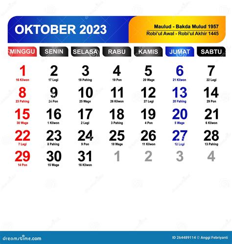 Kalender Bulan Oktober 2023 Lenkap Dengan Hari Libur Arkivfoto Bild