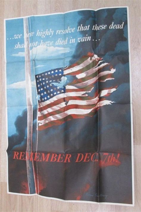 Vintage Wwii Era Poster Remember December 7th Poster With American Flag