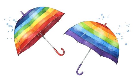 Premium Vector Set Of Watercolor Hand Painted Rainbow Colored Umbrellas