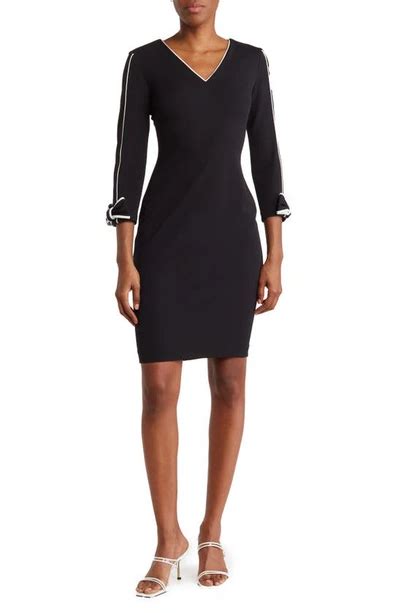 Calvin Klein Piped Bow Sleeve Sheath Dress In Black White Modesens