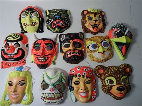 Vtg Lot Of 12 Vacuform Plastic Halloween Costume Masks New Old Stock