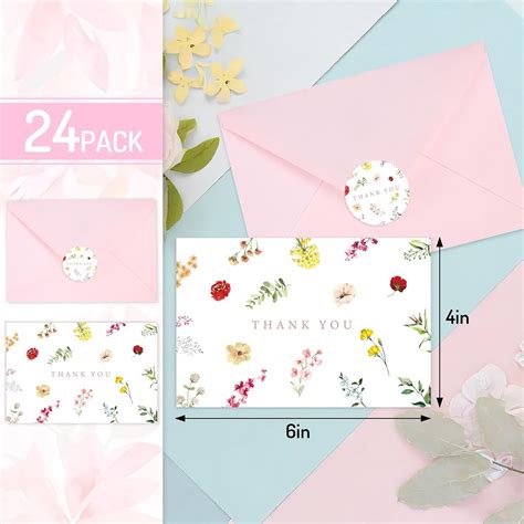 Whaline Paquete De 24 Tarjetas De Agradecimiento Florales De Acuarela