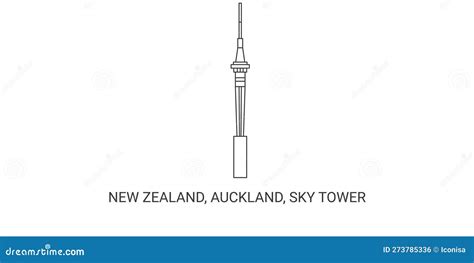 New Zealand Auckland Sky Tower Travel Landmark Vector Illustration