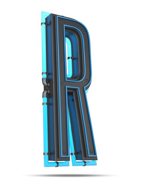 D Alphabet With Blue Neon Light Effect D Rendering Png