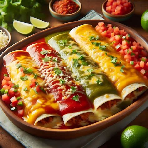 A Plate Of Food Including Tortillas Tomatoes And Cheese Premium AI