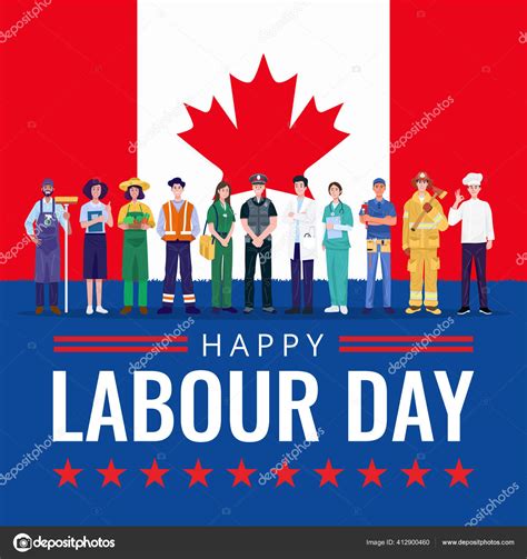 Happy Labor Day Various Occupations People Standing Canada Flag Vector Stock Vector by ...