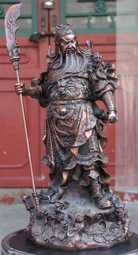 Chinese Red Copper Bronze Nine Dragon Guan Gong Guanyu God Warrior