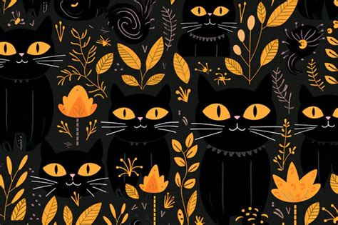 Premium AI Image | Black cats Halloween pattern Witch cat Background ...