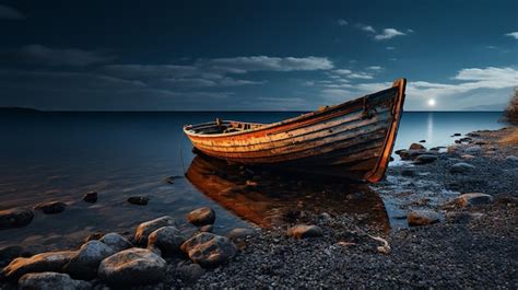 Premium Ai Image Desolate Shore Abandoned Boat On Shoreline With A