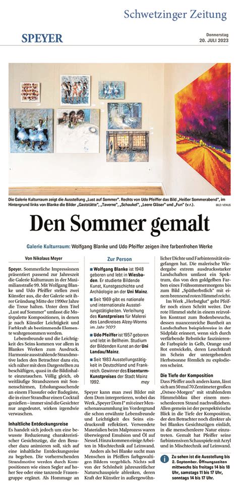 Lust Auf Sommer Galerie Kulturraum Speyer