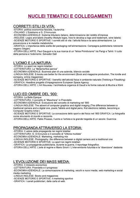 Nodi Tematici Maturità NUCLEI TEMATICI E COLLEGAMENTI CORRETTI STILI