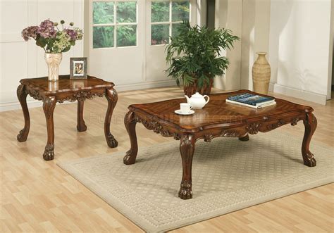 Cherry Finish Dresden Coffee Table Pc Set W Carved Details