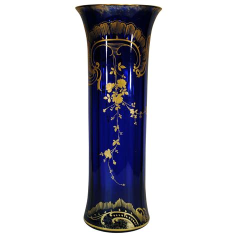 French Style Cobalt Blue Glass Vase With Gilt Gold Decoration Hazen