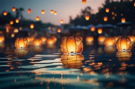 Premium Photo Paper Lanterns Float On Dark Water Traditional Floating