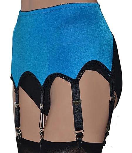 6 Strap Suspender Belt Peacock Blue With Black Trims