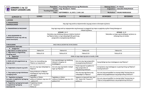 Dll Araling Panlipunan 4 Q1 W2 Grades 1 To 12 Daily Lesson Log Paaralan Paaralang Elementarya