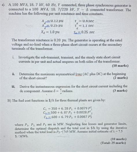 Solved A A Mva Kv Hz Y Connected Three Chegg