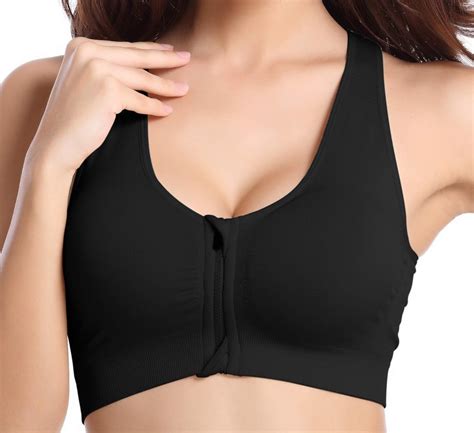 Amazon Chjmee Women S Zip Front Sports Bra Wireless Post Surgery