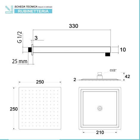 Set Doccia Quadrato Nero Opaco Completo Di Soffione X Cm E Set Doccetta