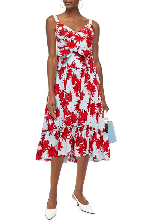 Proenza Schouler Belted Gathered Floral Print Crepe Midi Dress Sale