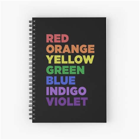 A Spiral Notebook With The Words Red Orange Yellow Green Blue Indigo Violet