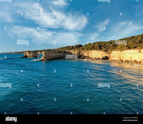 Picturesque Sunrise Seascape With White Rocky Cliffs Sea Bay Islets