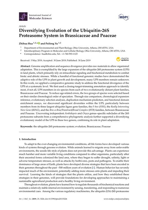 Pdf Diversifying Evolution Of The Ubiquitin 26s Proteasome System In Brassicaceae And Poaceae